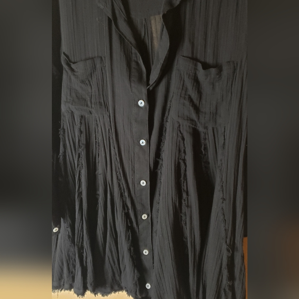 SOLD! Free People Splice Tunic Dress Button Up Black Large - Picture 5 of 6